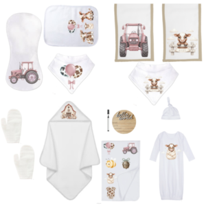 Baby  |  Baby Shower Full Gift Set | Burp cloths Hooded Towel Sleeping bag |Farmer Pink