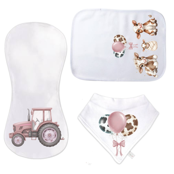 Baby | Baby Shower Full Gift Set | Burp cloths Hooded Towel Sleeping bag |Farmer Pink - Image 5