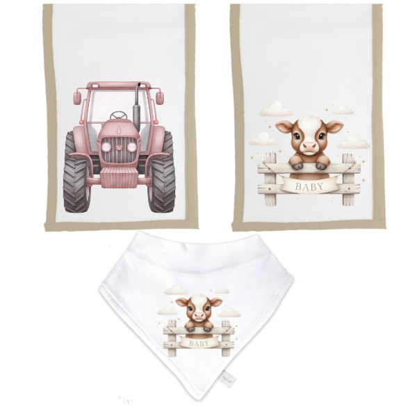 Baby | Baby Shower Full Gift Set | Burp cloths Hooded Towel Sleeping bag |Farmer Pink - Image 4
