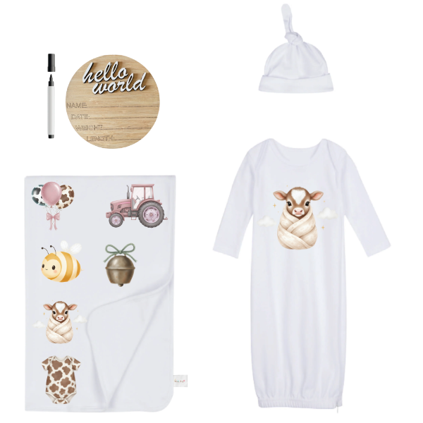 Baby | Baby Shower Full Gift Set | Burp cloths Hooded Towel Sleeping bag |Farmer Pink - Image 2
