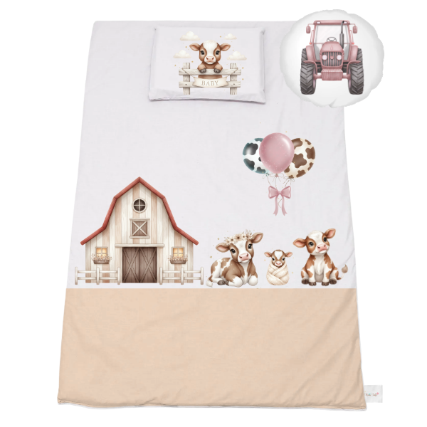 Cot Duvet Cover Set & Waterproof Fitted Sheet | Farmer Pink - Image 2