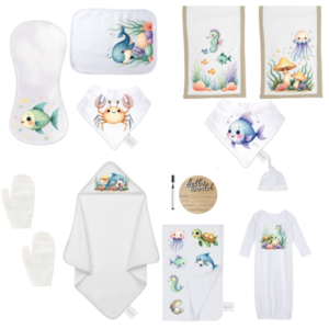 Baby  |  Baby Shower Full Gift Set | Burp cloths Hooded Towel Sleeping bag |Coral Reef
