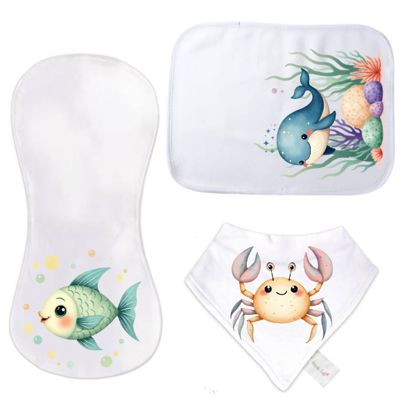Baby | Baby Shower Full Gift Set | Burp cloths Hooded Towel Sleeping bag |Coral Reef - Image 5