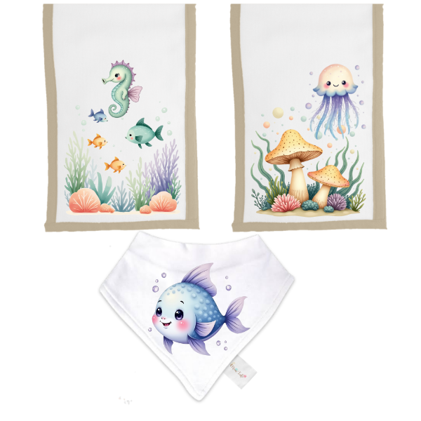Baby | Baby Shower Full Gift Set | Burp cloths Hooded Towel Sleeping bag |Coral Reef - Image 4