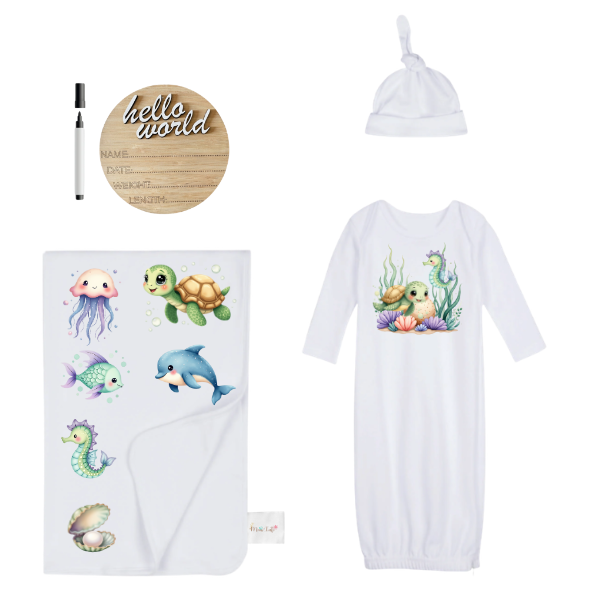 Baby | Baby Shower Full Gift Set | Burp cloths Hooded Towel Sleeping bag |Coral Reef - Image 2