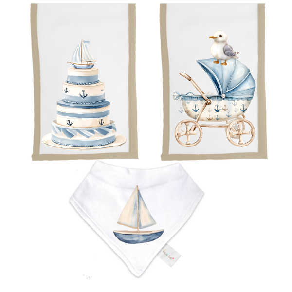 Baby | Baby Shower Full Gift Set | Burp cloths Hooded Towel Sleeping bag |Sailor Ocean - Image 4