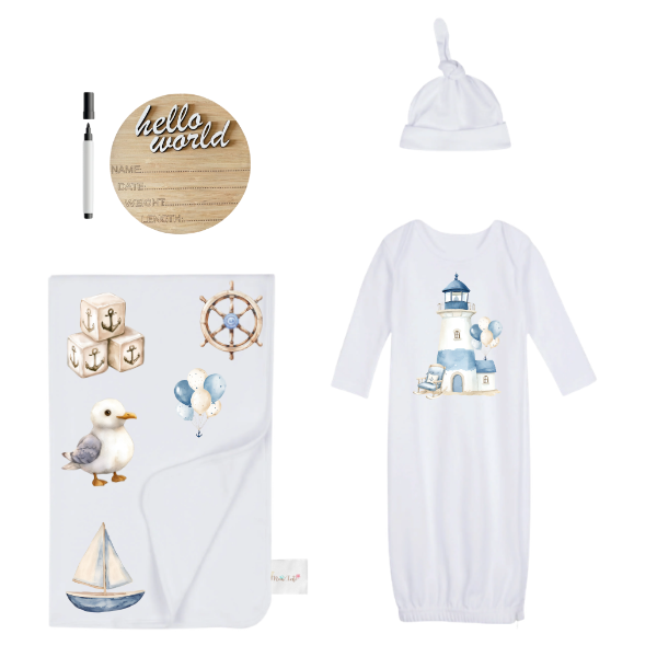 Baby | Baby Shower Full Gift Set | Burp cloths Hooded Towel Sleeping bag |Sailor Ocean - Image 2