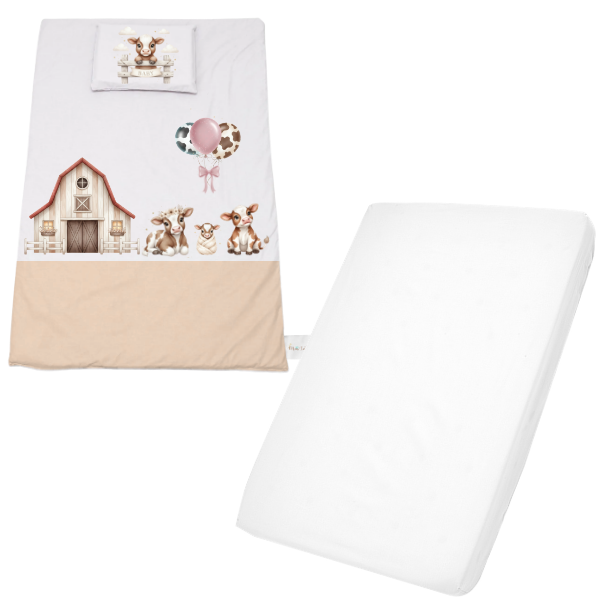 Cot Duvet Cover Set & Waterproof Fitted Sheet | Farmer Pink