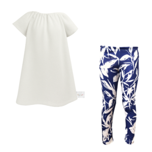 Baby|Toddler|Kids|Gathered Peasant Neck-Top&Capri Legging |White Leaves