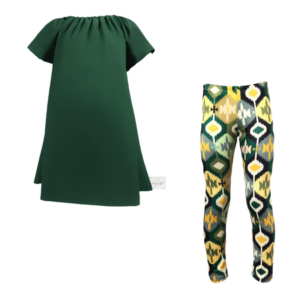 Baby|Toddler|Kids|Gathered Peasant Neck-Top&Capri Legging |Ikat Black