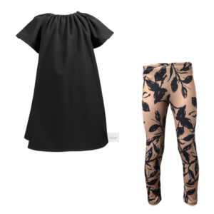 Baby|Toddler|Kids|Gathered Peasant Neck-Top&Capri Legging |Black Leaves