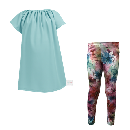 Baby|Toddler|Kids|Gathered Peasant Neck-Top&Capri Legging |Duck Egg Multi