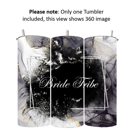 15/20 oz Skinny Tumbler with Straw and Lid - Double Wall | Black Marble Bride Tribe - Image 2