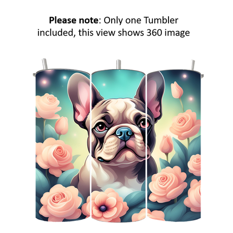 15/20 oz Skinny Tumbler with Straw and Lid - Double Wall | Dreamy Frenchie Floral - Image 2