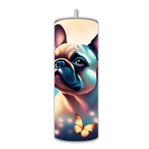 15/20 oz Skinny Tumbler with Straw and Lid - Double Wall | Frenchie Blue Butterfly