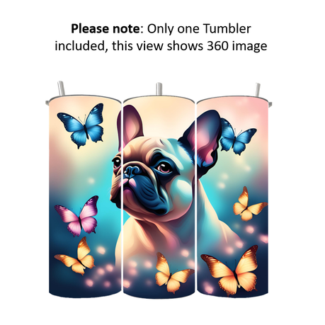 15/20 oz Skinny Tumbler with Straw and Lid - Double Wall | Frenchie Blue Butterfly - Image 2