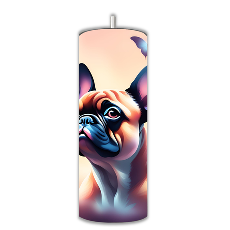 15/20 oz Skinny Tumbler with Straw and Lid - Double Wall | Frenchie Pink Butterfly