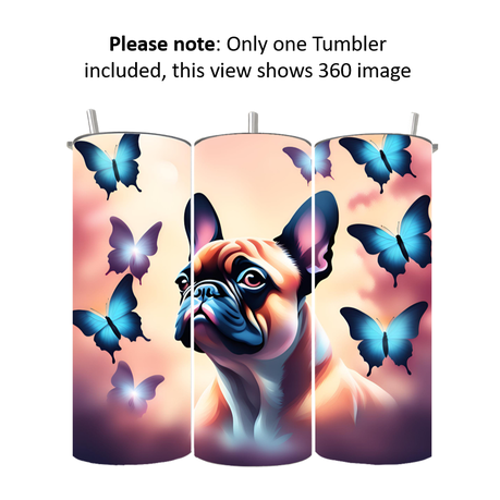 15/20 oz Skinny Tumbler with Straw and Lid - Double Wall | Frenchie Pink Butterfly - Image 2