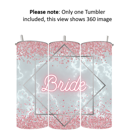 15/20 oz Skinny Tumbler with Straw and Lid - Double Wall | Grey Marble Bride - Image 2
