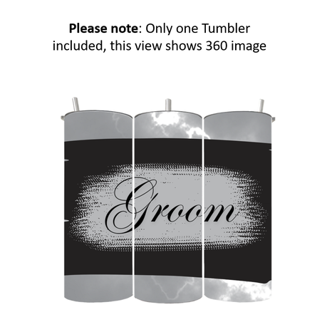 15/20 oz Skinny Tumbler with Straw and Lid - Double Wall | Grey Marble Groom - Image 2