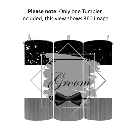 15/20 oz Skinny Tumbler with Straw and Lid - Double Wall | Grey and B Bow tie Groom - Image 2