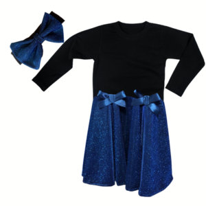 Baby | Toddler | Kids | Princess Long Sleeve Glitter Dress | Black & Royal Blue