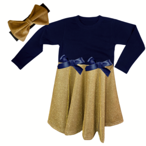 Baby | Toddler | Kids | Princess Long Sleeve Glitter Dress | Navy & Gold
