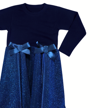 Baby | Toddler | Kids | Princess Long Sleeve Glitter Dress | Navy & Royal Blue - Image 4