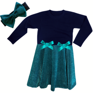 Baby | Toddler | Kids | Princess Long Sleeve Glitter Dress | Navy & Teal