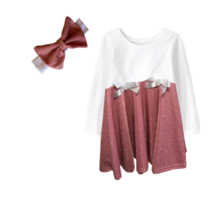 Baby | Toddler | Kids | Princess Long Sleeve Glitter Dress | White & Rose Pink