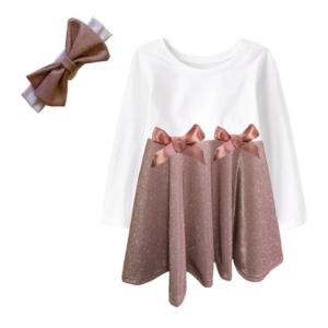Baby | Toddler | Kids | Princess Long Sleeve Glitter Dress | White & Dusty Pink