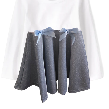 Baby | Toddler | Kids | Princess Long Sleeve Glitter Dress | White & Light Blue - Image 2