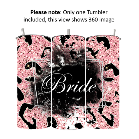 15/20 oz Skinny Tumbler with Straw and Lid - Double Wall | Pink Leopard Bride - Image 2