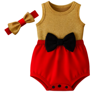 Baby | Glitter Romper One-Piece & Matching Headband | Red & Gold