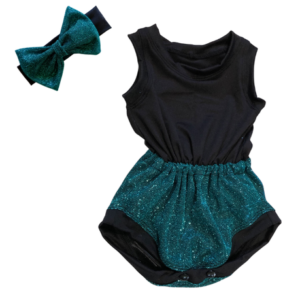 Baby | Glitter Romper One-Piece & Matching Headband | Teal