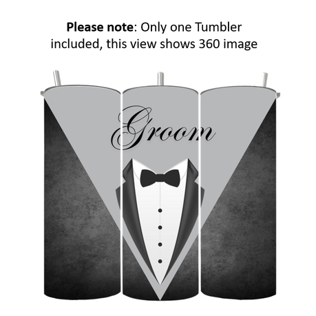 15/20 oz Skinny Tumbler with Straw and Lid - Double Wall | Tuxedo Groom - Image 2