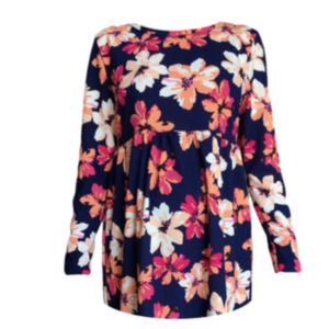 Maternity |Corporate | Long Sleeve Top |Smock Style | Up To 6XL |Navy Floral