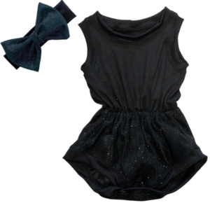 Baby | Glitter Romper One-Piece & Matching Headband | Black