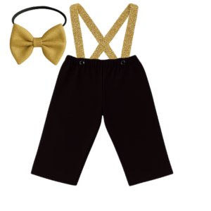 Baby | Toddler | Kids | Black Pants & Glitter Suspender & Bow Tie Set | Black & Gold