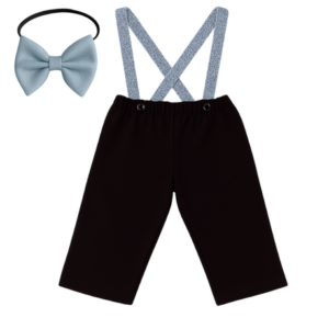 Baby | Toddler | Kids | Black Pants & Glitter Suspender & Bow Tie Set | Black & Light Blue