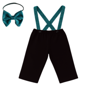 Baby | Toddler | Kids | Black Pants & Glitter Suspender & Bow Tie Set | Black & Teal