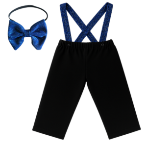 Baby | Toddler | Kids | Black Pant & Glitter Suspender & Bowtie Set | Black & Royal Blue