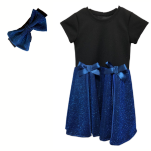 Baby | Toddler | Kids | Princess Short Sleeve Glitter Dress | Black & Royal Blue