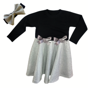 Baby | Toddler | Kids | Princess Long Sleeve Glitter Dress | Black & Silver