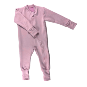 Easy Over Zip Baby grow | With Fold over Mittens | Dusty Pink