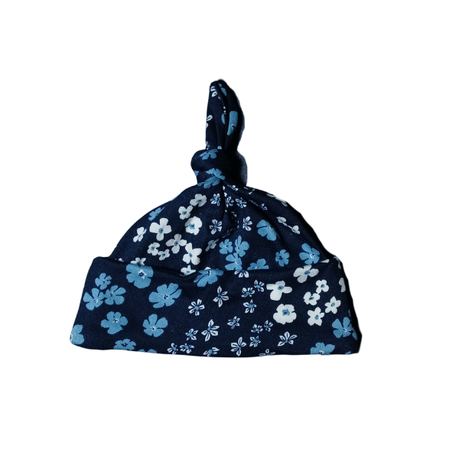 Easy Over Zip Baby grow | With Fold over Mittens & Knot hat | Navy Flowers - Image 5