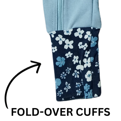 Easy Over Zip Baby grow | With Fold over Mittens & Knot hat | Navy Flowers - Image 2