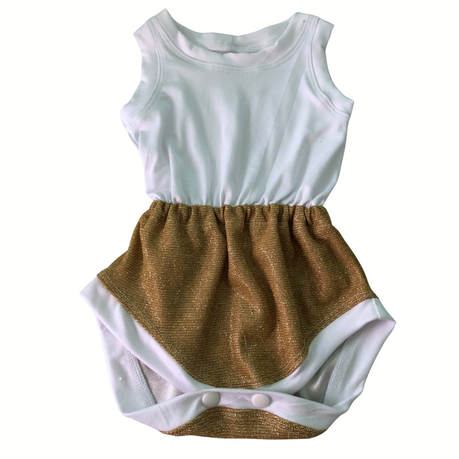 Baby | Glitter Romper One-Piece & Matching Headband | White and Gold - Image 2