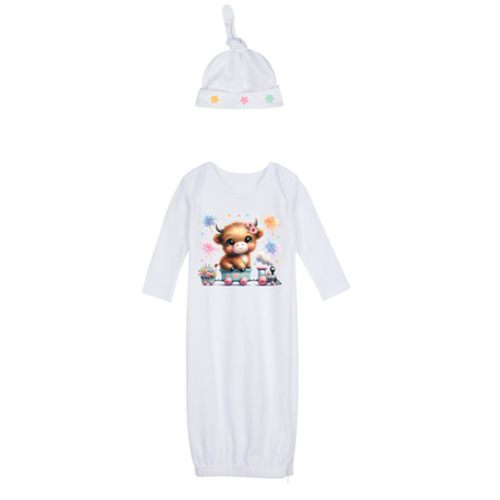 Newborn | Sleeping Bag, Swaddle,Hat, & Birth Announce World | Highland Cow Girl - Image 4