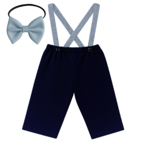 Baby | Toddler | Kids | Black Pants & Glitter Suspender & Bow Tie Set | Navy & Light Blue